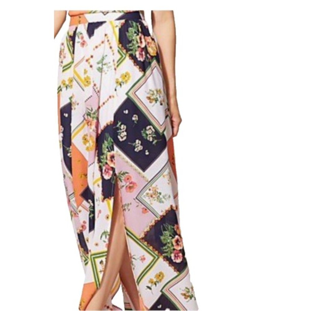 New York & Company Women's Multicolor Patchwork Maxi Skirt Side XL